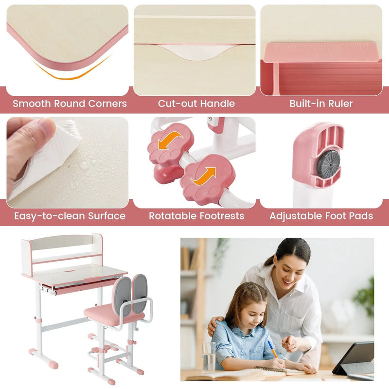 Kids Desk and Chair Set with Adjustable Height and Tilted Desktop by DirectDeals