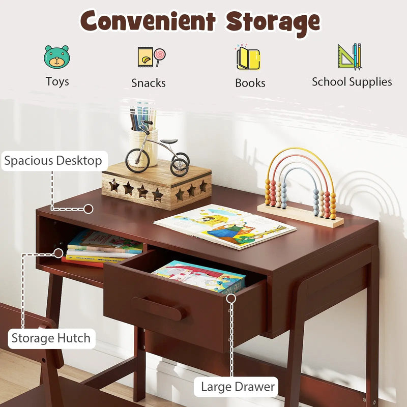 Kids Desk and Chair Set with Storage Drawer and Hutch by DirectDeals