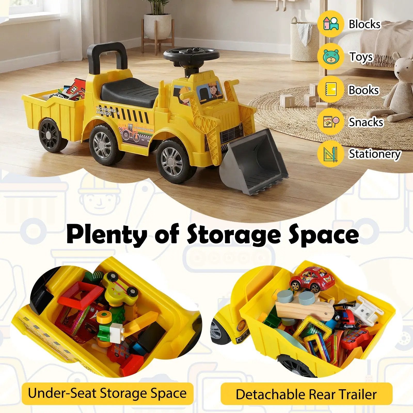Kids Digger Ride on Truck with Shovel and Under-Seat Compartment by DirectDeals
