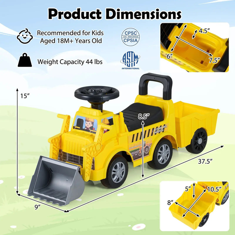 Kids Digger Ride on Truck with Shovel and Under-Seat Compartment by DirectDeals