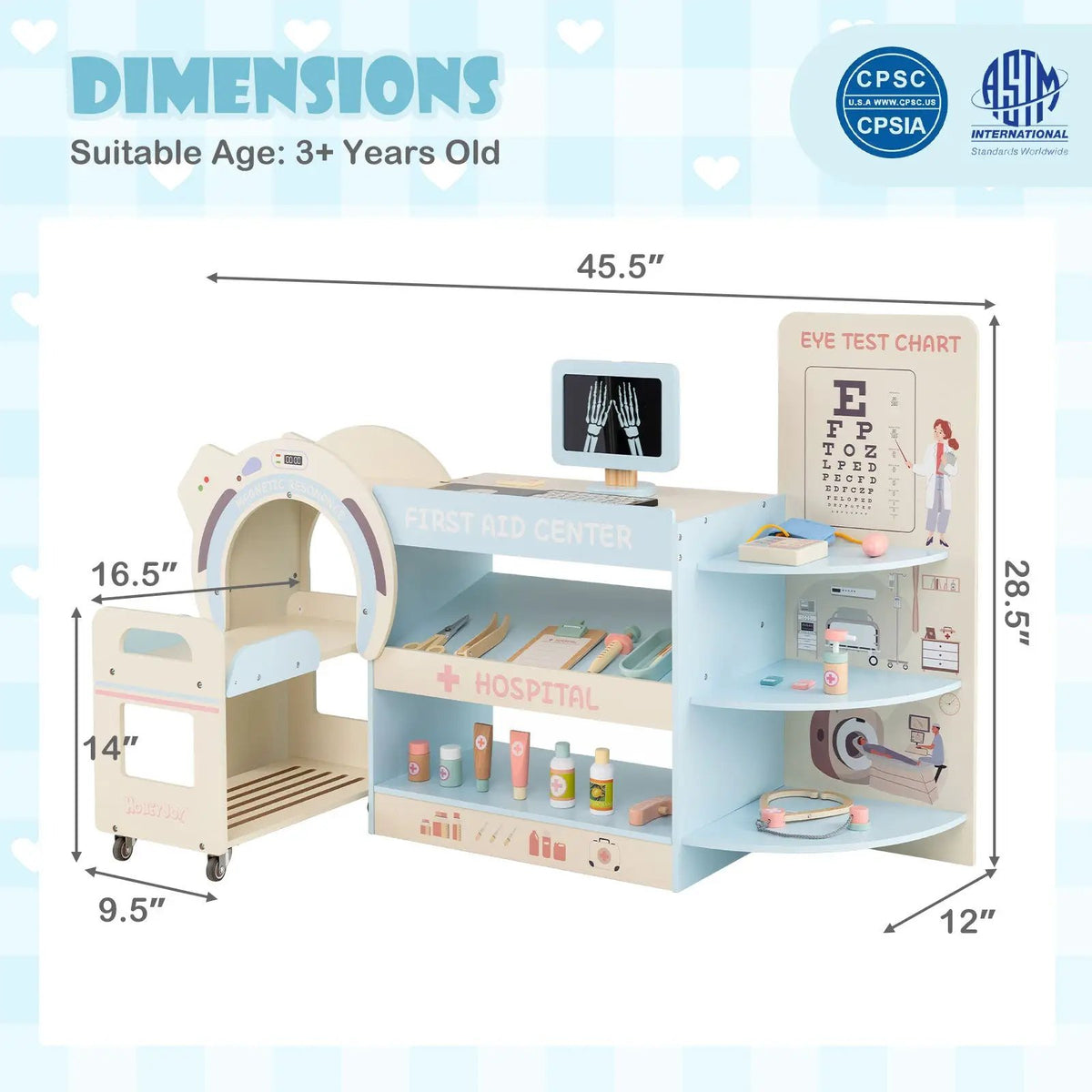Kids Doctor Play Set Wooden Pretend Hospital Office Kit with Eye Chart Toy CT Machine, photo 7 of 16