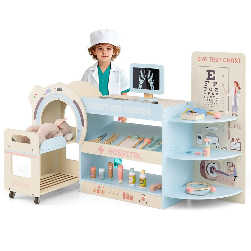 Kids Doctor Play Set Wooden Pretend Hospital Office Kit with Eye Chart Toy CT Machine by DirectDeals