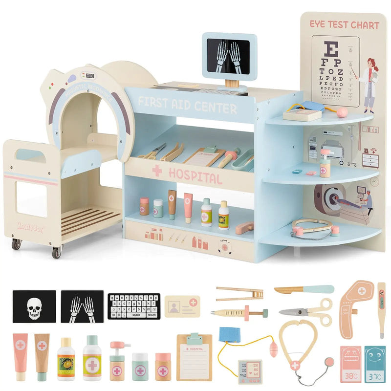 Kids Doctor Play Set Wooden Pretend Hospital Office Kit with Eye Chart Toy CT Machine by DirectDeals