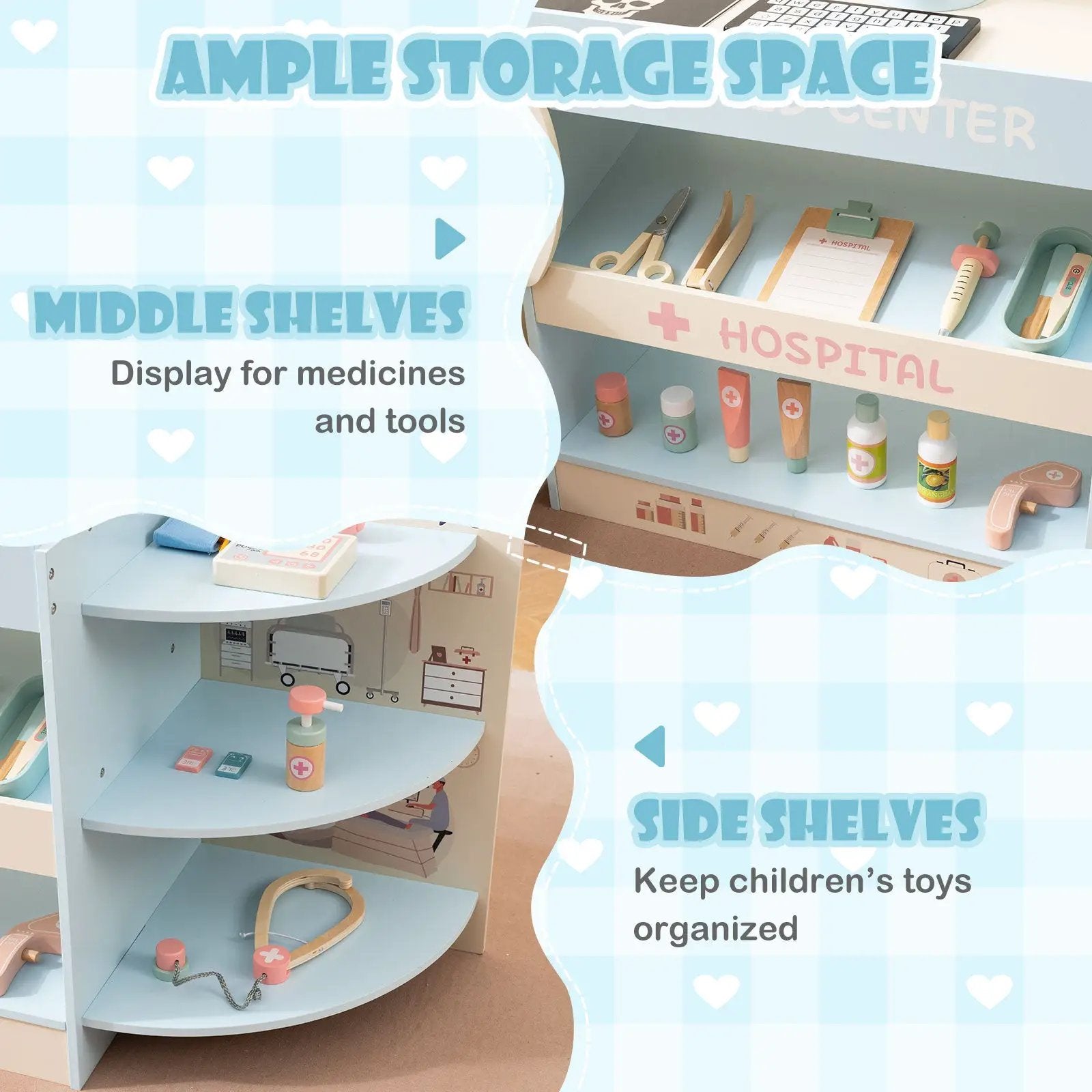 Kids Doctor Play Set Wooden Pretend Hospital Office Kit with Eye Chart Toy CT Machine by DirectDeals
