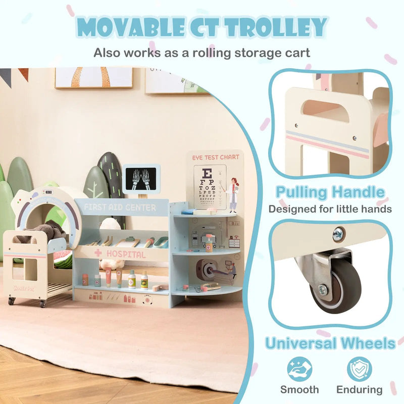 Kids Doctor Play Set Wooden Pretend Hospital Office Kit with Eye Chart Toy CT Machine by DirectDeals