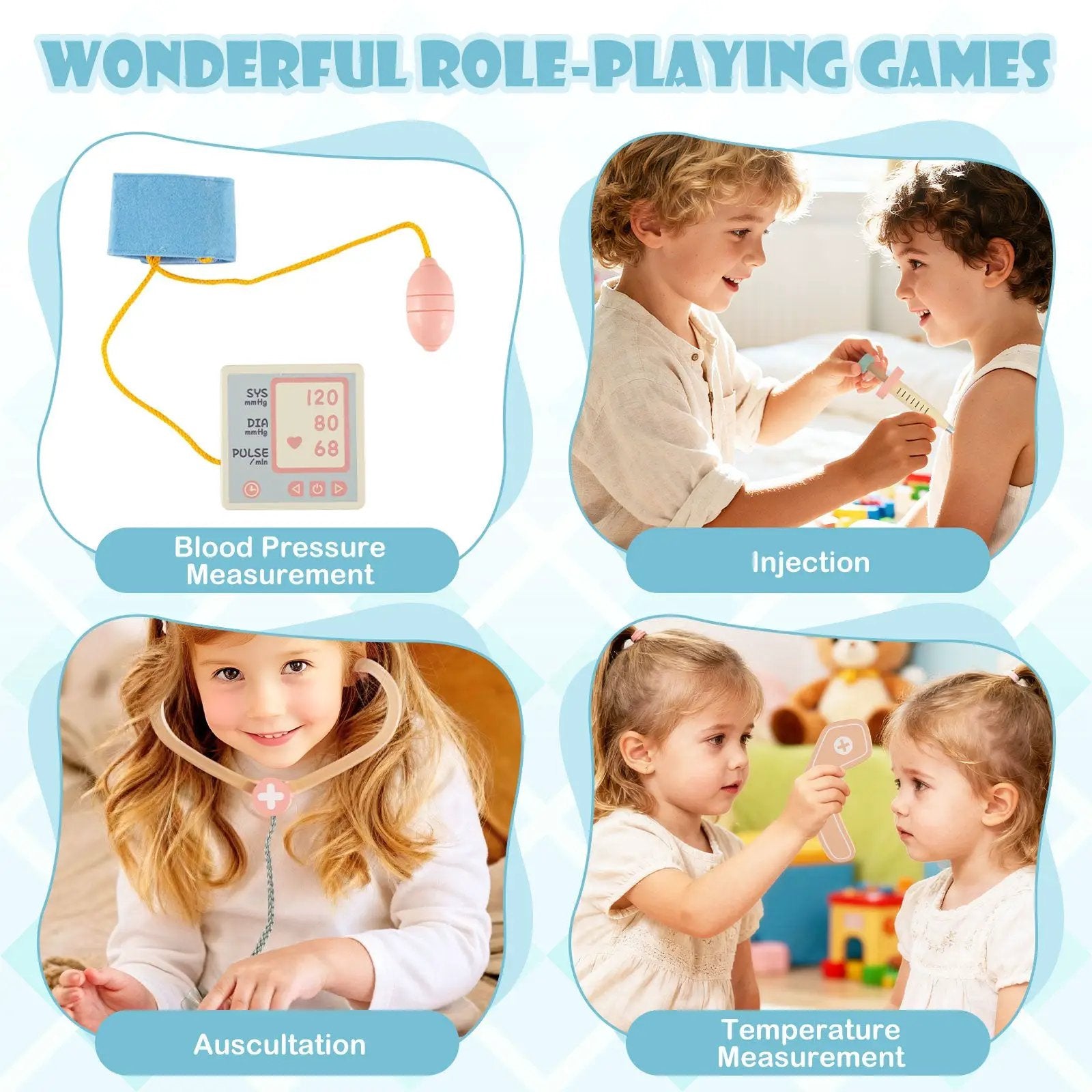 Kids Doctor Play Set Wooden Pretend Hospital Office Kit with Eye Chart Toy CT Machine by DirectDeals