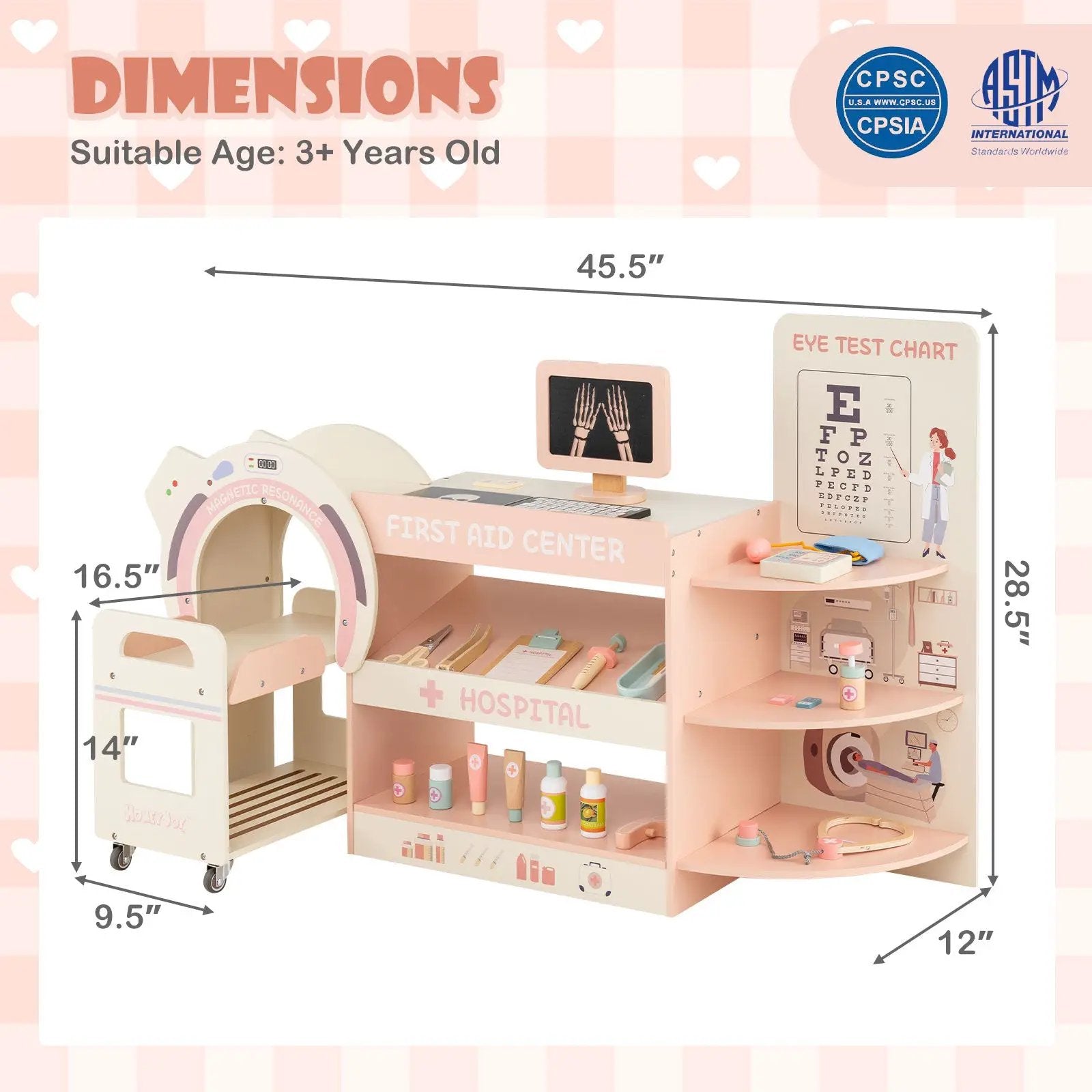 Kids Doctor Play Set Wooden Pretend Hospital Office Kit with Eye Chart Toy CT Machine by DirectDeals