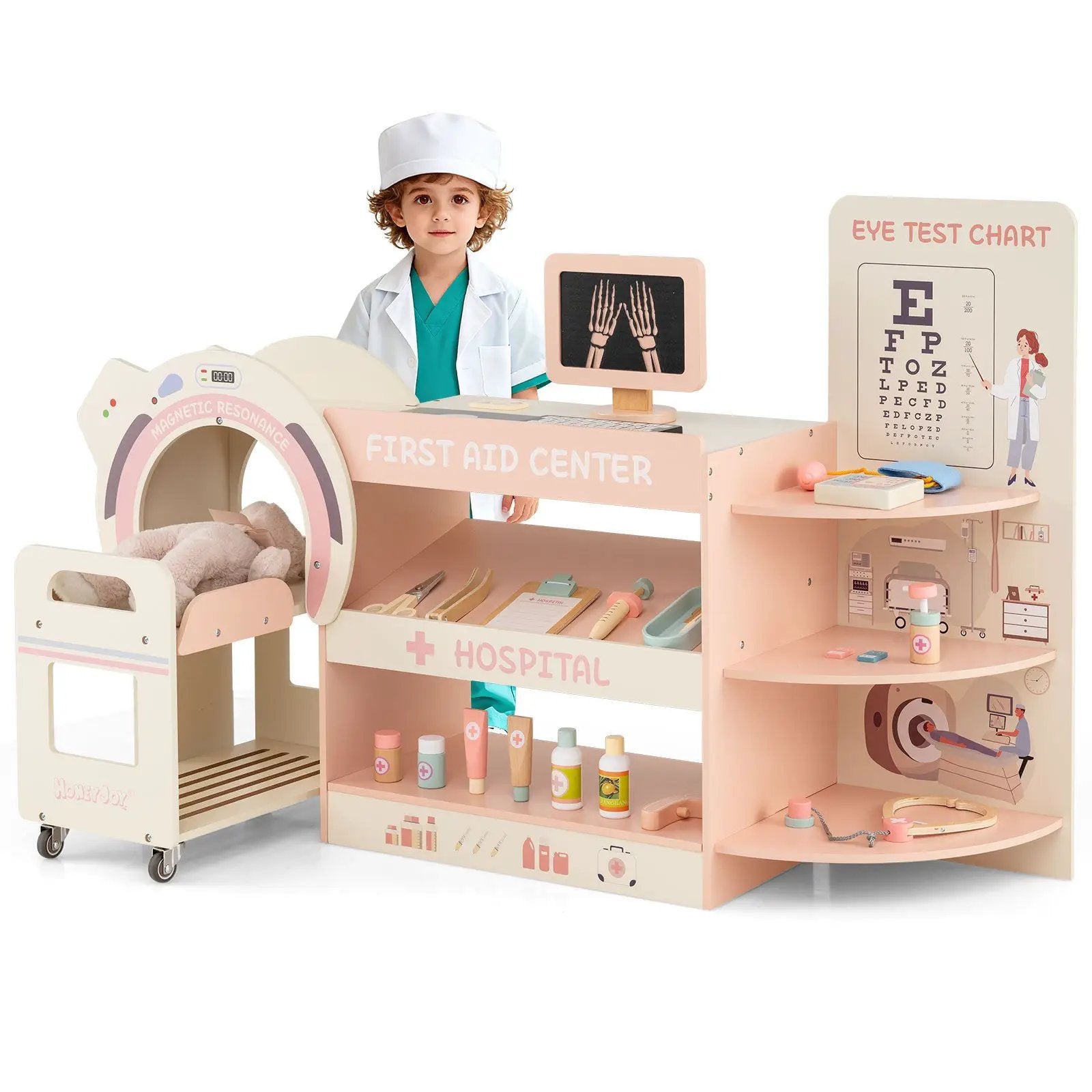 Kids Doctor Play Set Wooden Pretend Hospital Office Kit with Eye Chart Toy CT Machine by DirectDeals