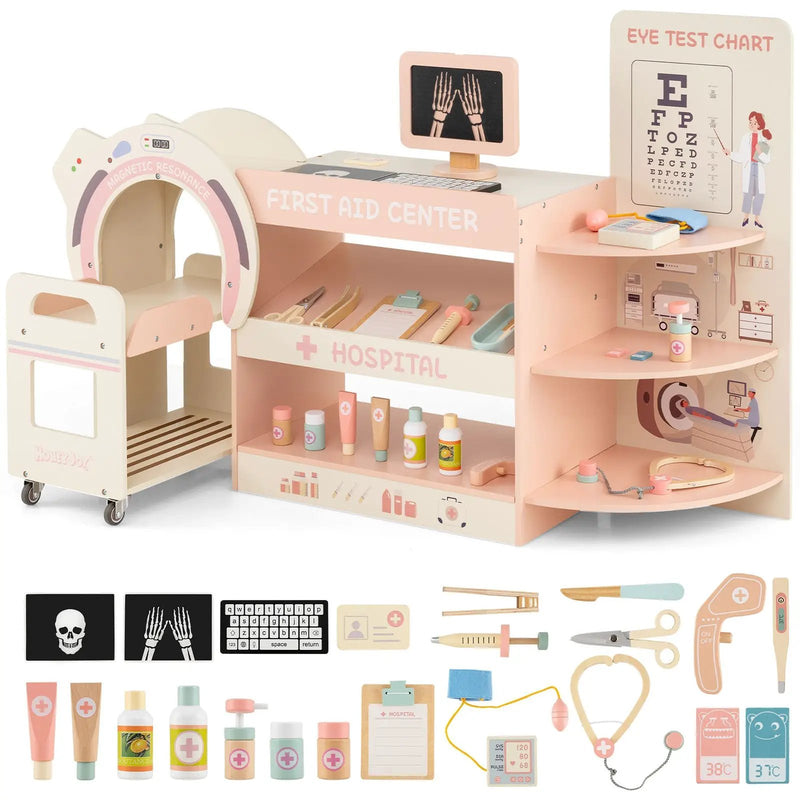 Kids Doctor Play Set Wooden Pretend Hospital Office Kit with Eye Chart Toy CT Machine by DirectDeals