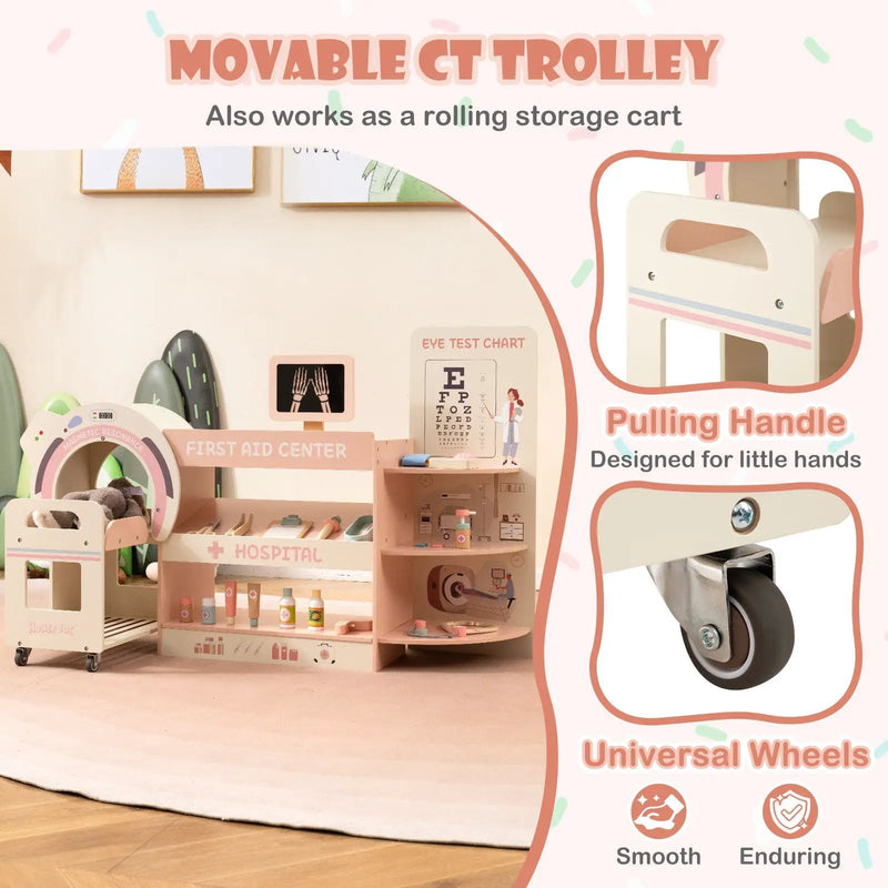 Kids Doctor Play Set Wooden Pretend Hospital Office Kit with Eye Chart Toy CT Machine by DirectDeals
