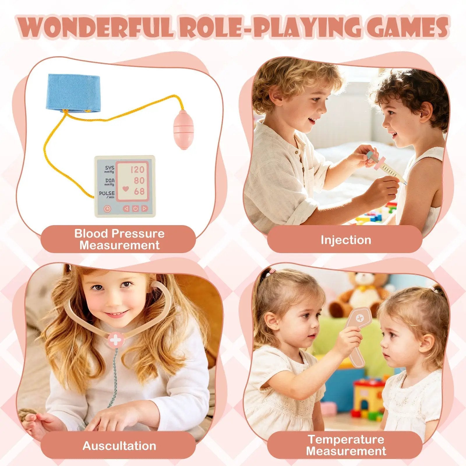Kids Doctor Play Set Wooden Pretend Hospital Office Kit with Eye Chart Toy CT Machine by DirectDeals