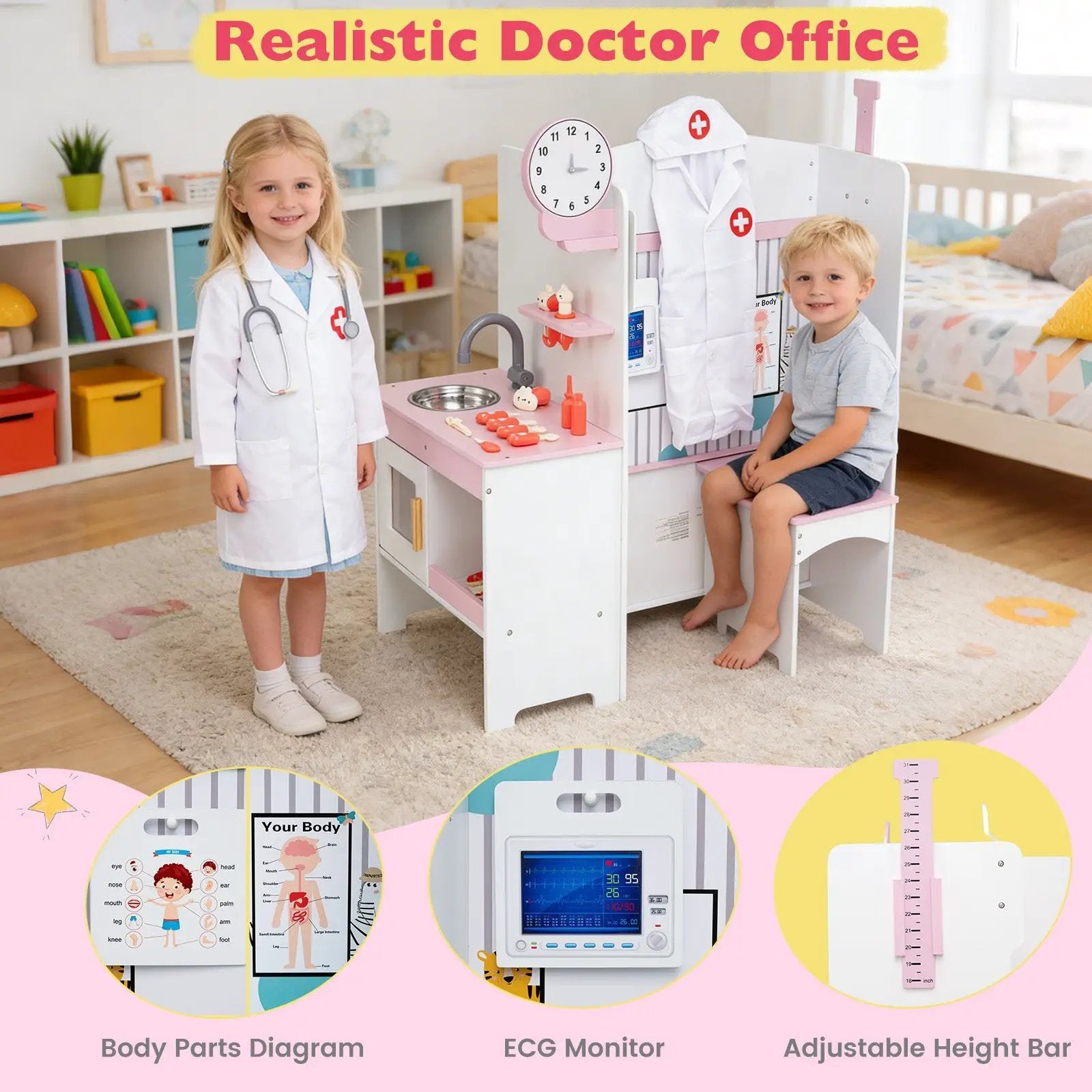 Kids Doctor Play Set with Adjustable Height Bar by DirectDeals