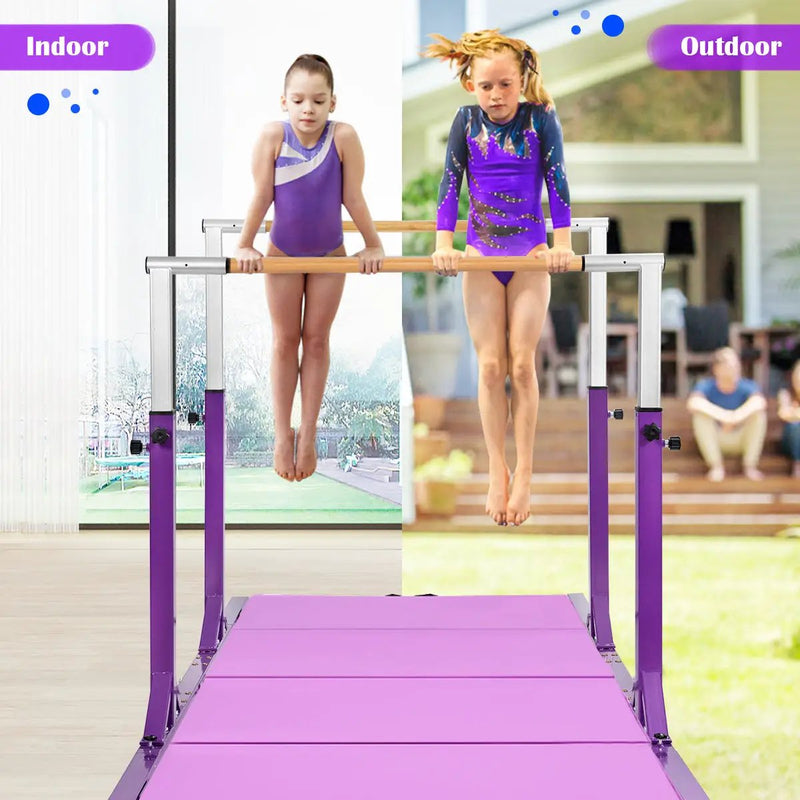 Kids Double Horizontal Bars Gymnastic Training Parallel Bars Adjustable-Purple by DirectDeals