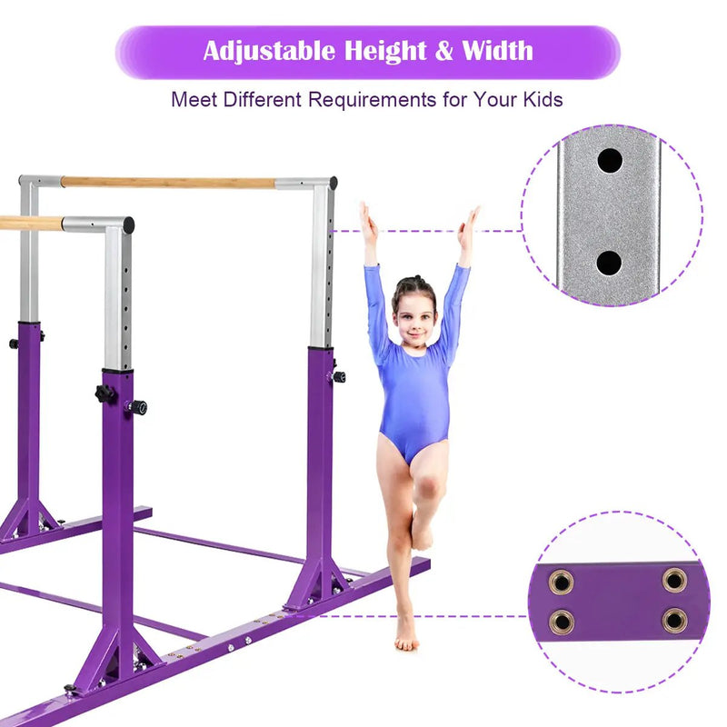 Kids Double Horizontal Bars Gymnastic Training Parallel Bars Adjustable-Purple by DirectDeals
