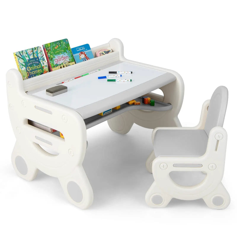 Kids Drawing Table and Chair Set with Watercolor Pens and Blackboard Eraser by DirectDeals
