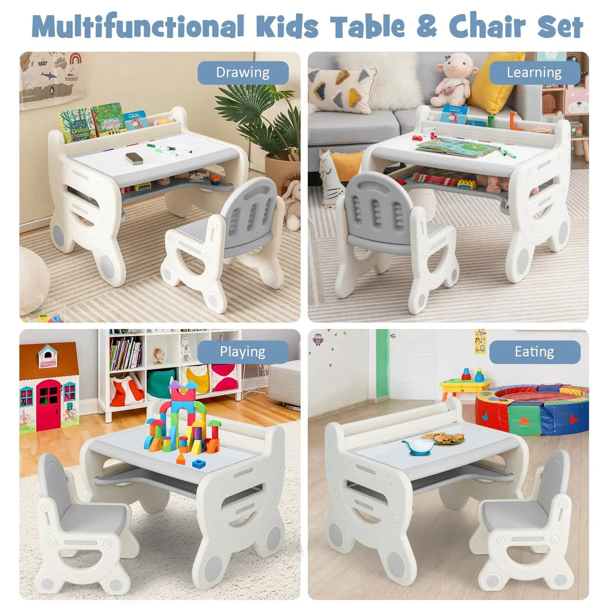 Kids Drawing Table and Chair Set with Watercolor Pens and Blackboard Eraser, dimensions drawing 21