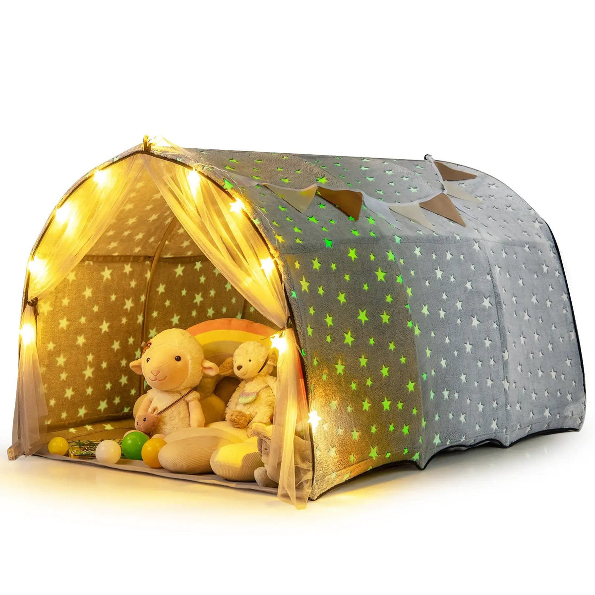 Kids Dream Bed Tent Twin Bunk Bed with Glow in the Dark Stars and Lights-Gray, photo 3 of 10