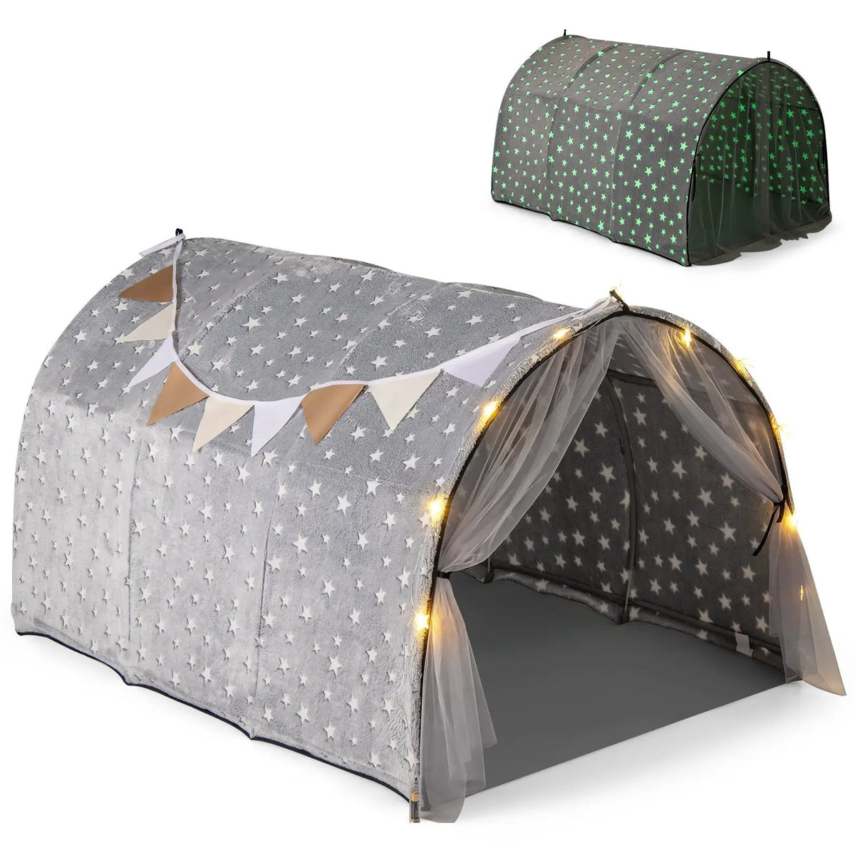 Kids Dream Bed Tent Twin Bunk Bed with Glow in the Dark Stars and Lights-Gray, photo 4 of 10