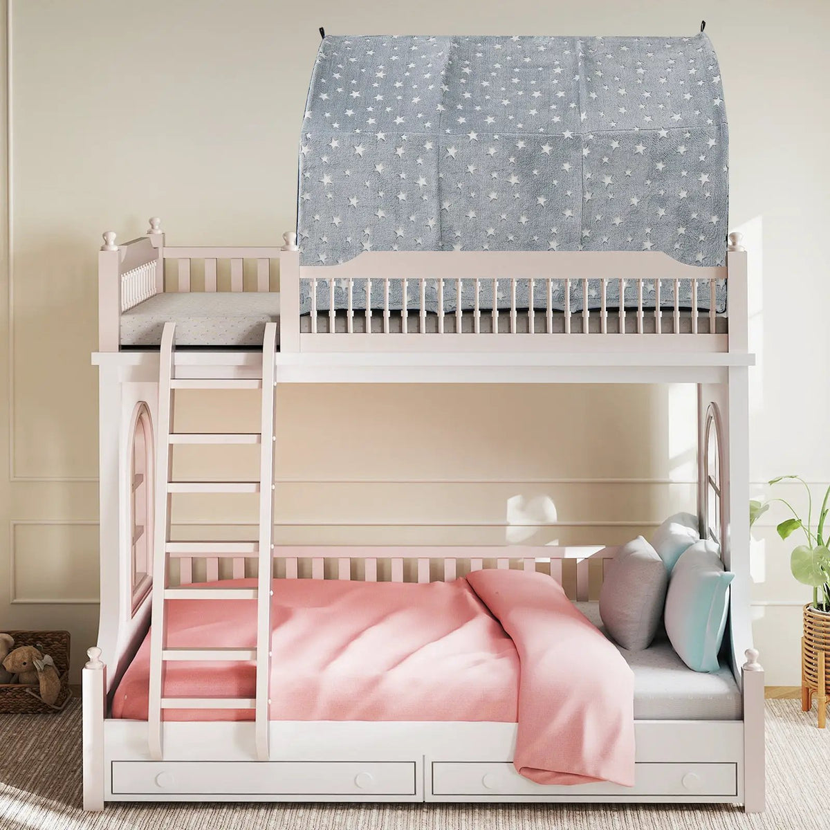 Kids Dream Bed Tent Twin Bunk Bed with Glow in the Dark Stars and Lights-Gray, photo 6 of 10