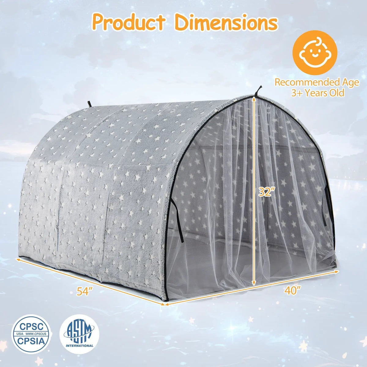 Kids Dream Bed Tent Twin Bunk Bed with Glow in the Dark Stars and Lights-Gray, photo 5 of 10