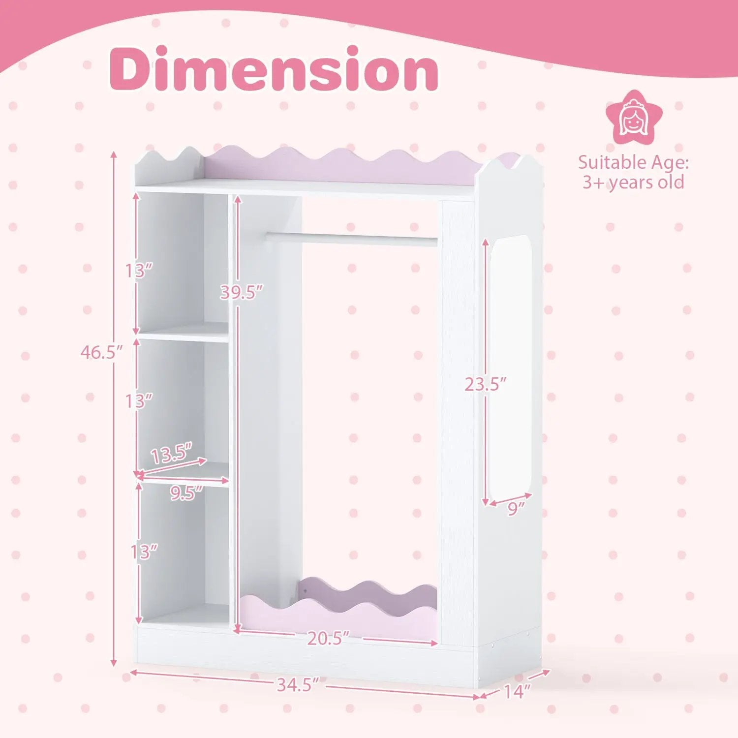 Kids Dress Up Storage with Mirror and Hanging Rack - Pink by DirectDeals