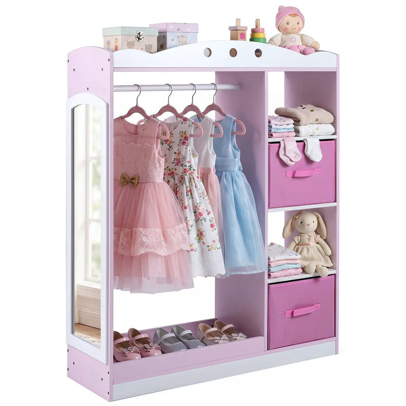 Kids Dress Up Storage with Full Length Mirror - Pink by DirectDeals