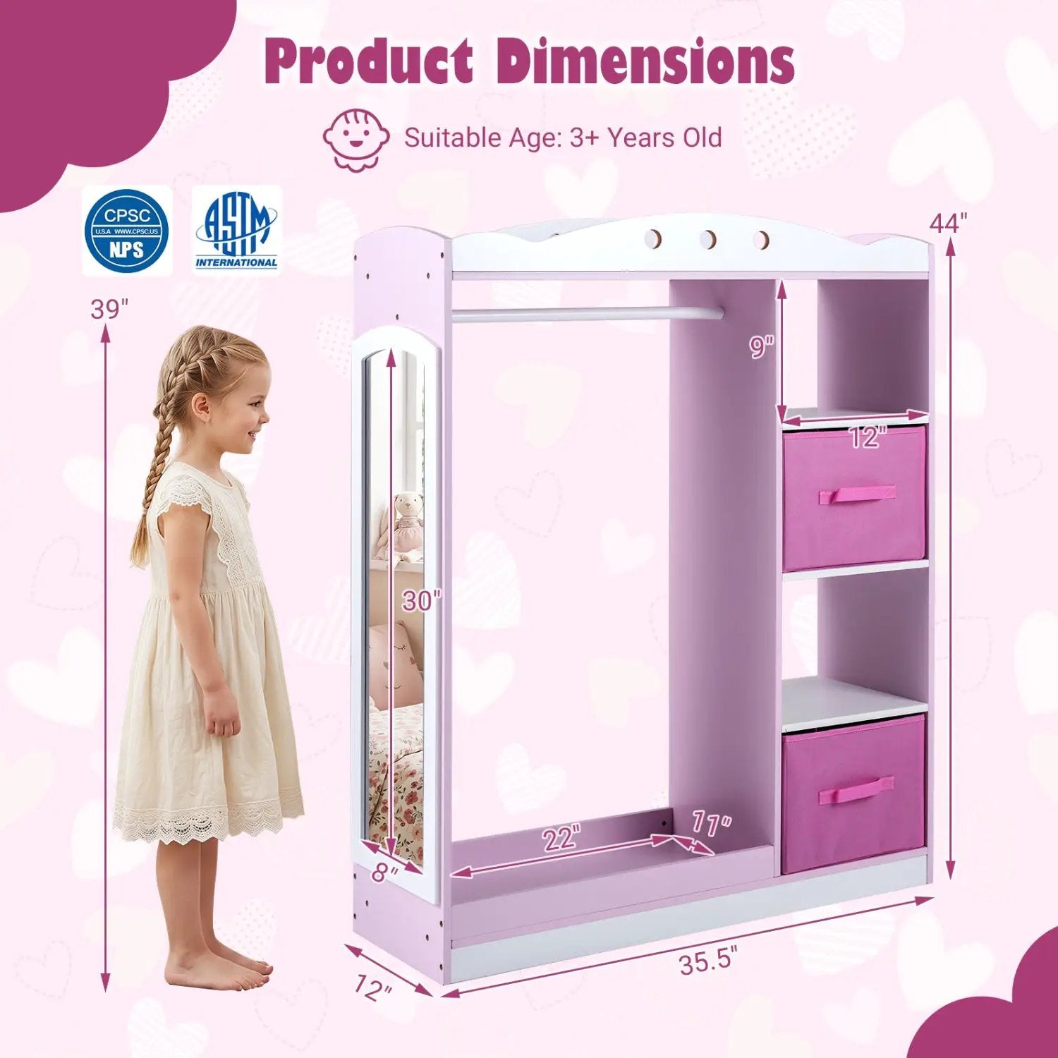 Kids Dress Up Storage with Full Length Mirror - Pink by DirectDeals