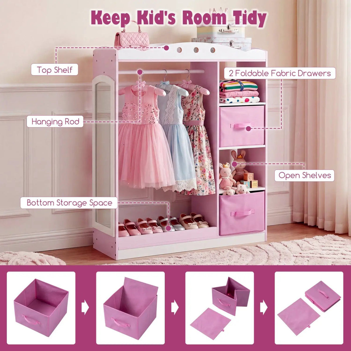 Kids Dress Up Storage with Full Length Mirror - Pink, photo 8 of 16