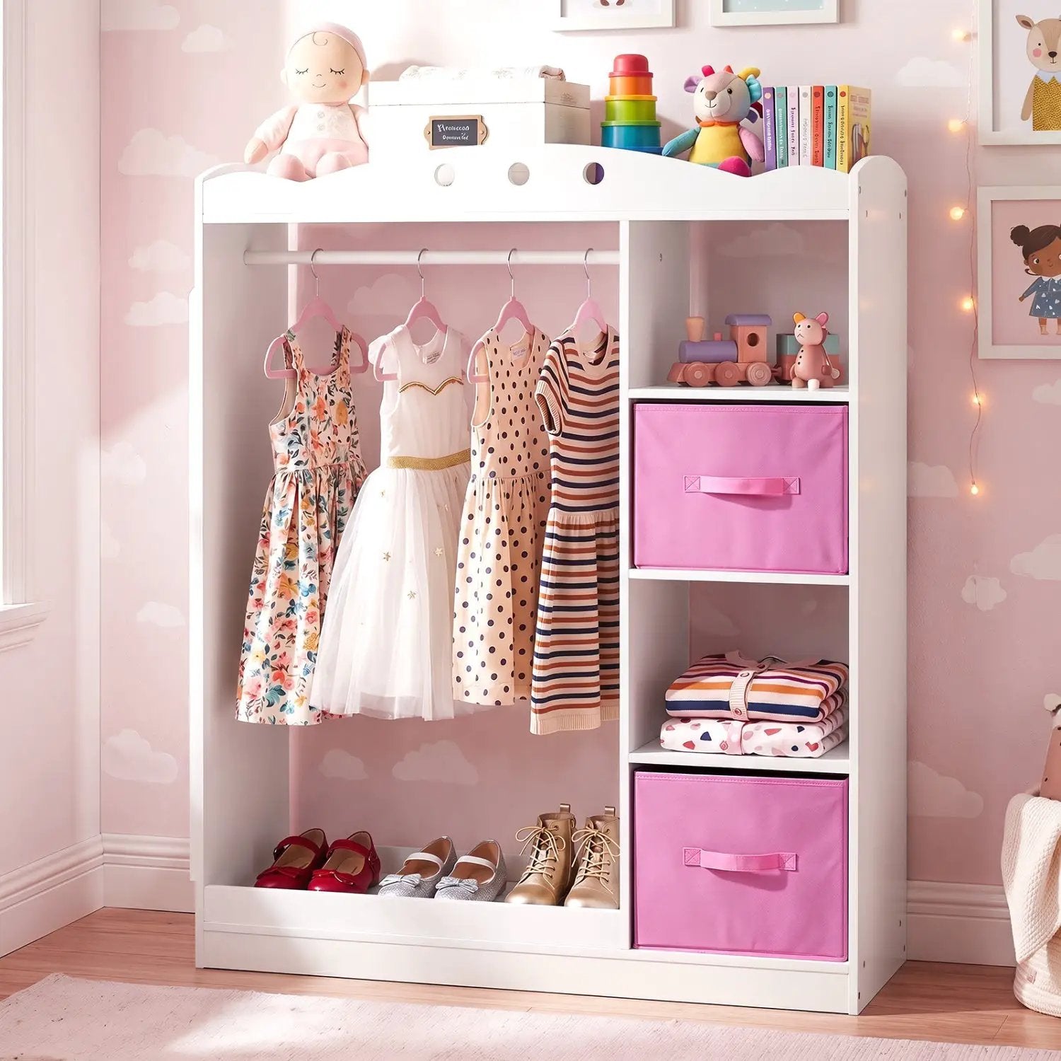 Kids Dress Up Storage with Full Length Mirror - Pink by DirectDeals