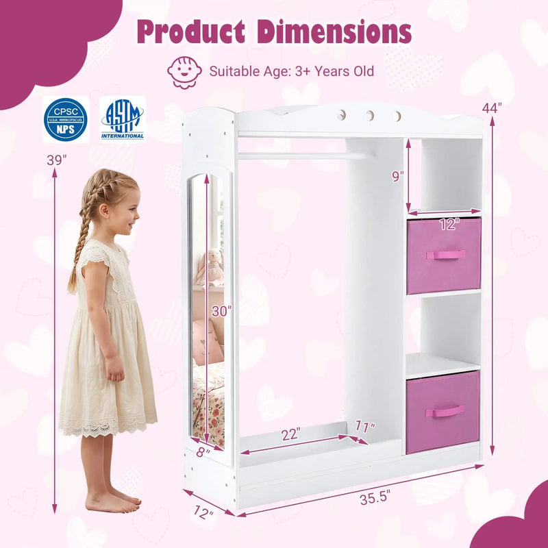 Kids Dress Up Storage with Full Length Mirror - Pink by DirectDeals