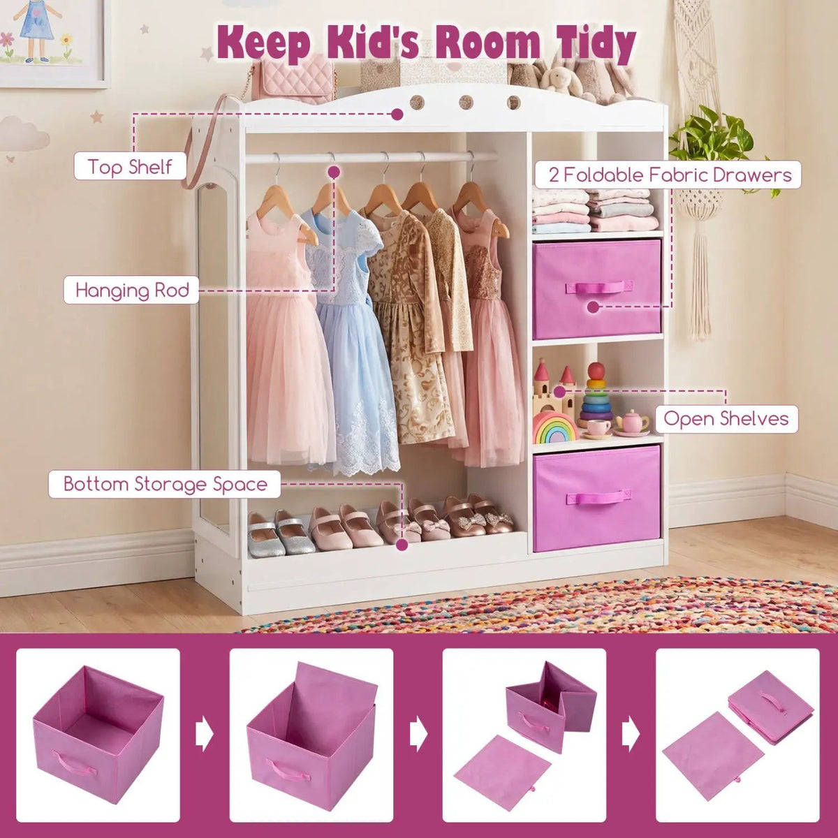 Kids Dress Up Storage with Full Length Mirror - Pink, photo 14 of 16