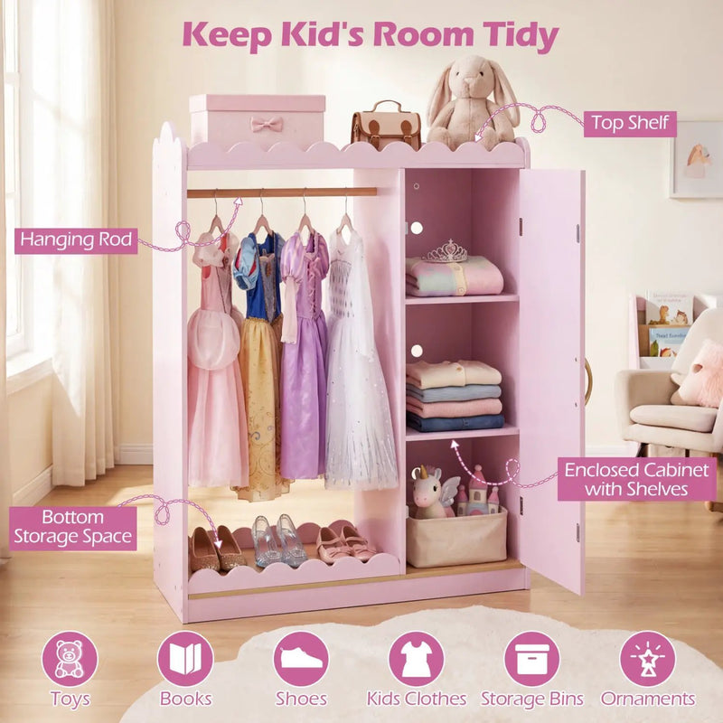 Kids Dress Up Storage Cabinet with Full Length Mirror - Pink by DirectDeals