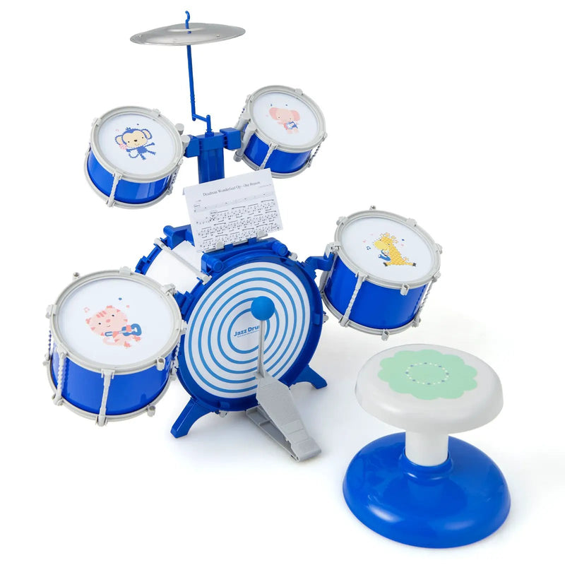 Kids Drum Set Educational Percussion Musical Instrument Toy with Bass Drum-Blue by DirectDeals
