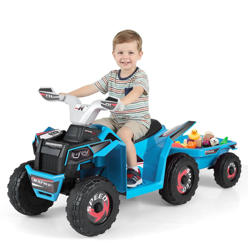 6V Kids Electric ATV Quad Car with Detachable Trailer by DirectDeals