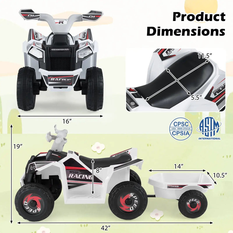 6V Kids Electric ATV Quad Car with Detachable Trailer by DirectDeals