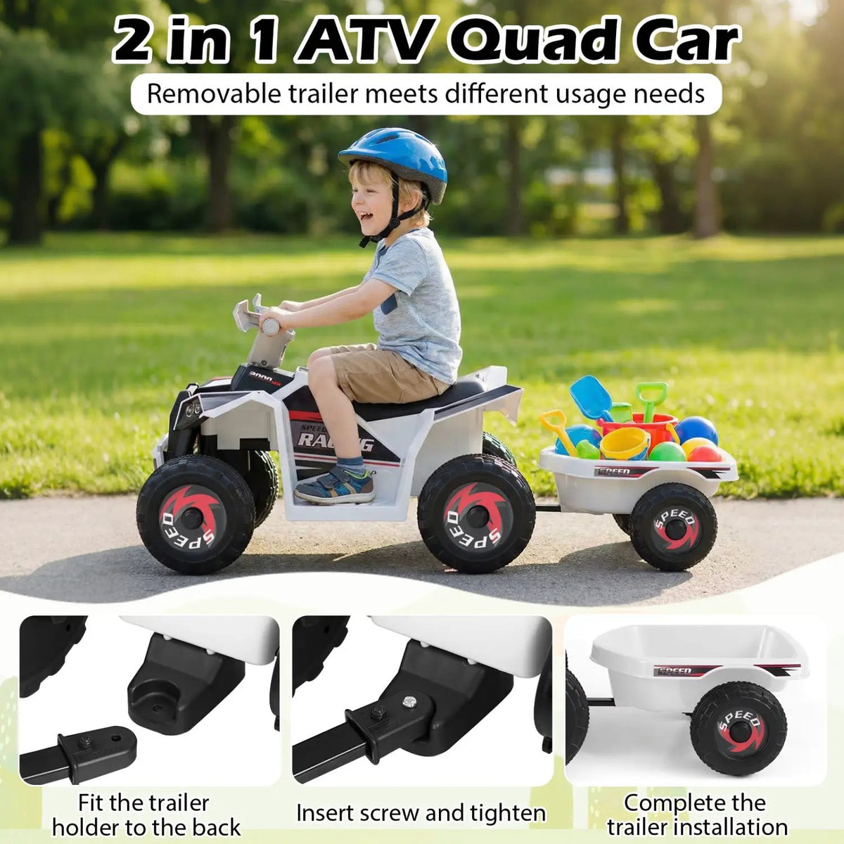 6V Kids Electric ATV Quad Car with Detachable Trailer, photo 28 of 32