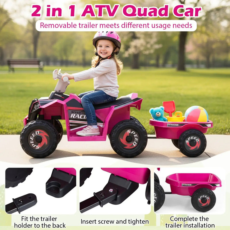 6V Kids Electric ATV Quad Car with Detachable Trailer by DirectDeals