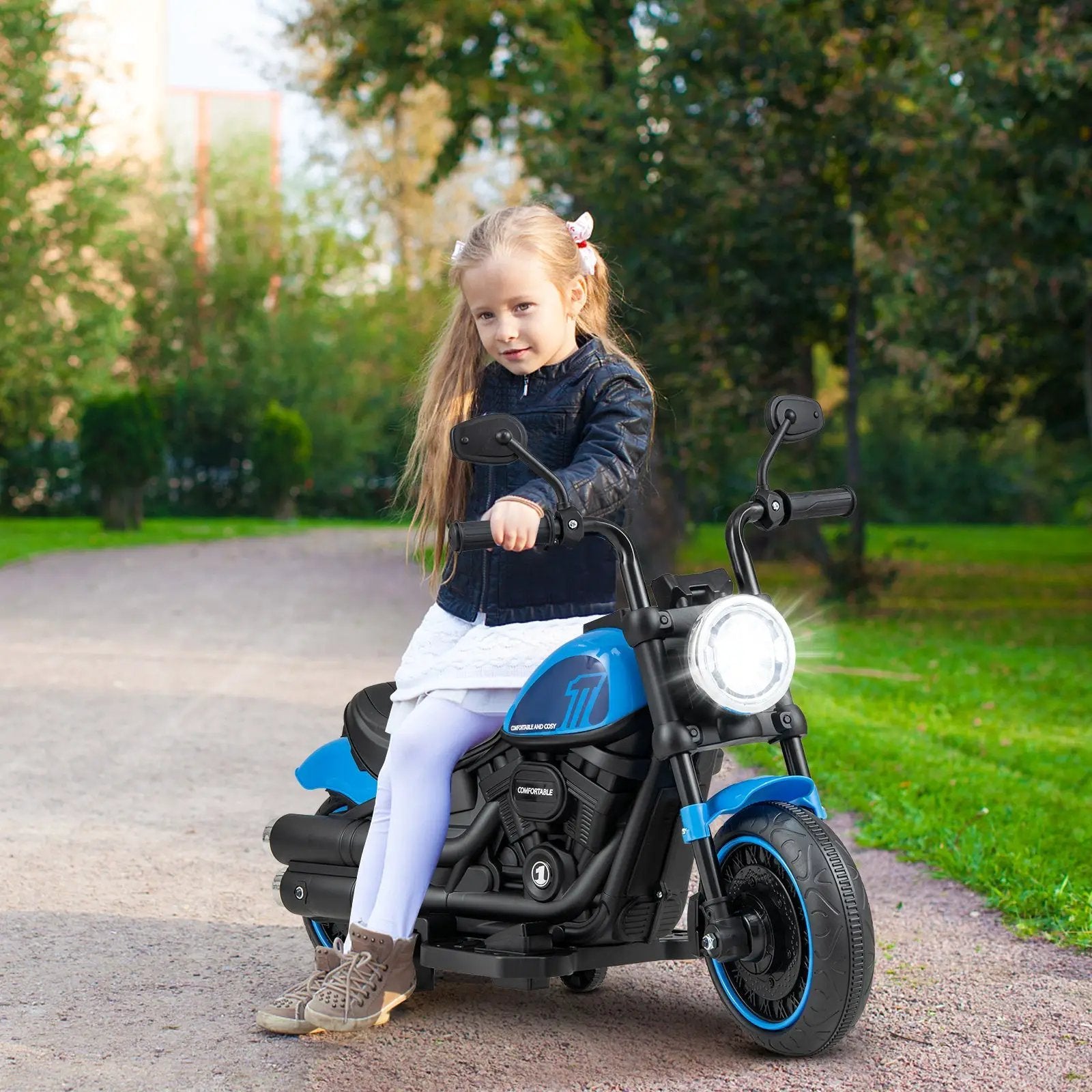 Kids Electric Motorcycle with Training Wheels and LED Headlights by DirectDeals