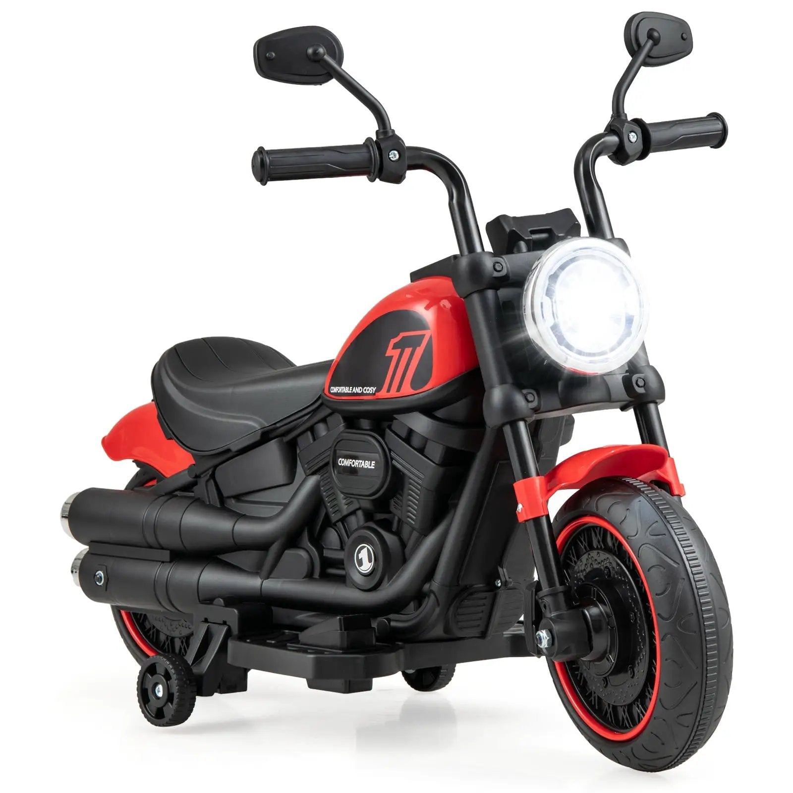 Kids Electric Motorcycle with Training Wheels and LED Headlights by DirectDeals