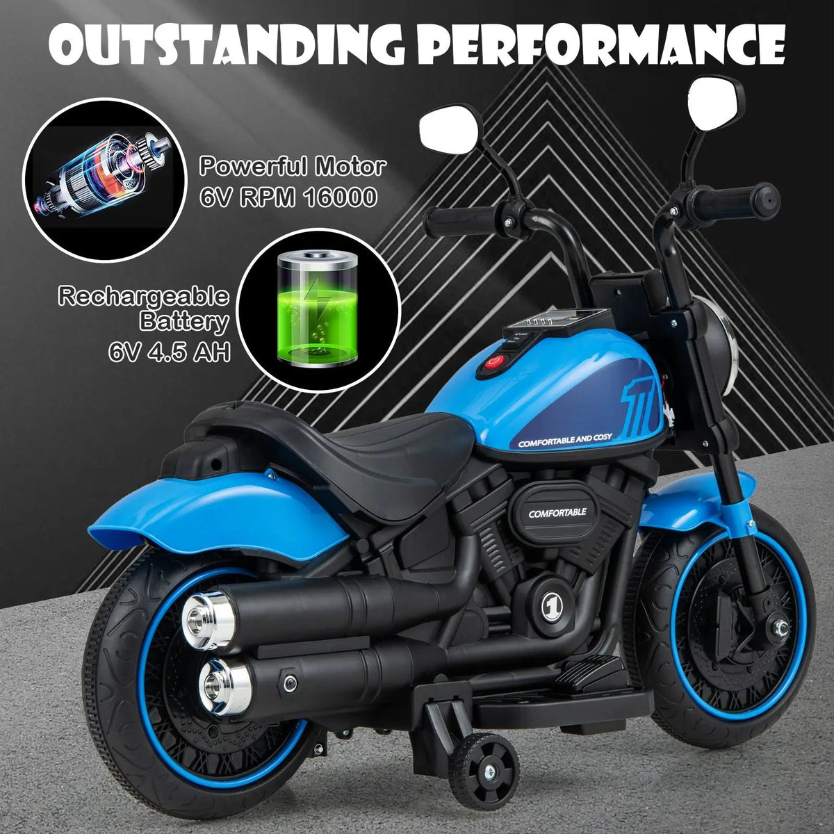 Kids Electric Motorcycle with Training Wheels and LED Headlights, photo 8 of 10