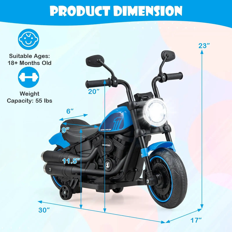 Kids Electric Motorcycle with Training Wheels and LED Headlights by DirectDeals