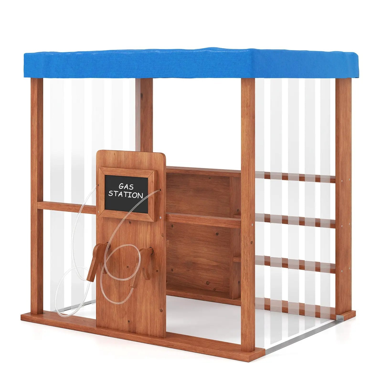 Kids Gas Station Playhouse with Gas Refueling Guns for Aged 3+-Brown by DirectDeals