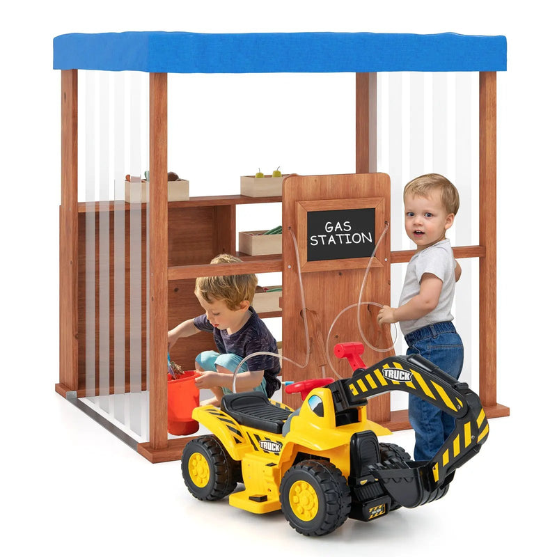 Kids Gas Station Playhouse with Gas Refueling Guns for Aged 3+-Brown by DirectDeals