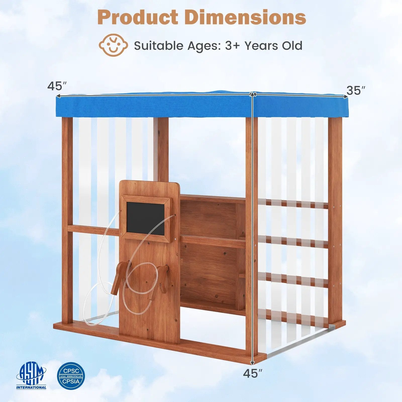 Kids Gas Station Playhouse with Gas Refueling Guns for Aged 3+-Brown by DirectDeals