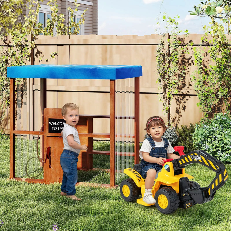 Kids Gas Station Playhouse with Gas Refueling Guns for Aged 3+-Brown by DirectDeals