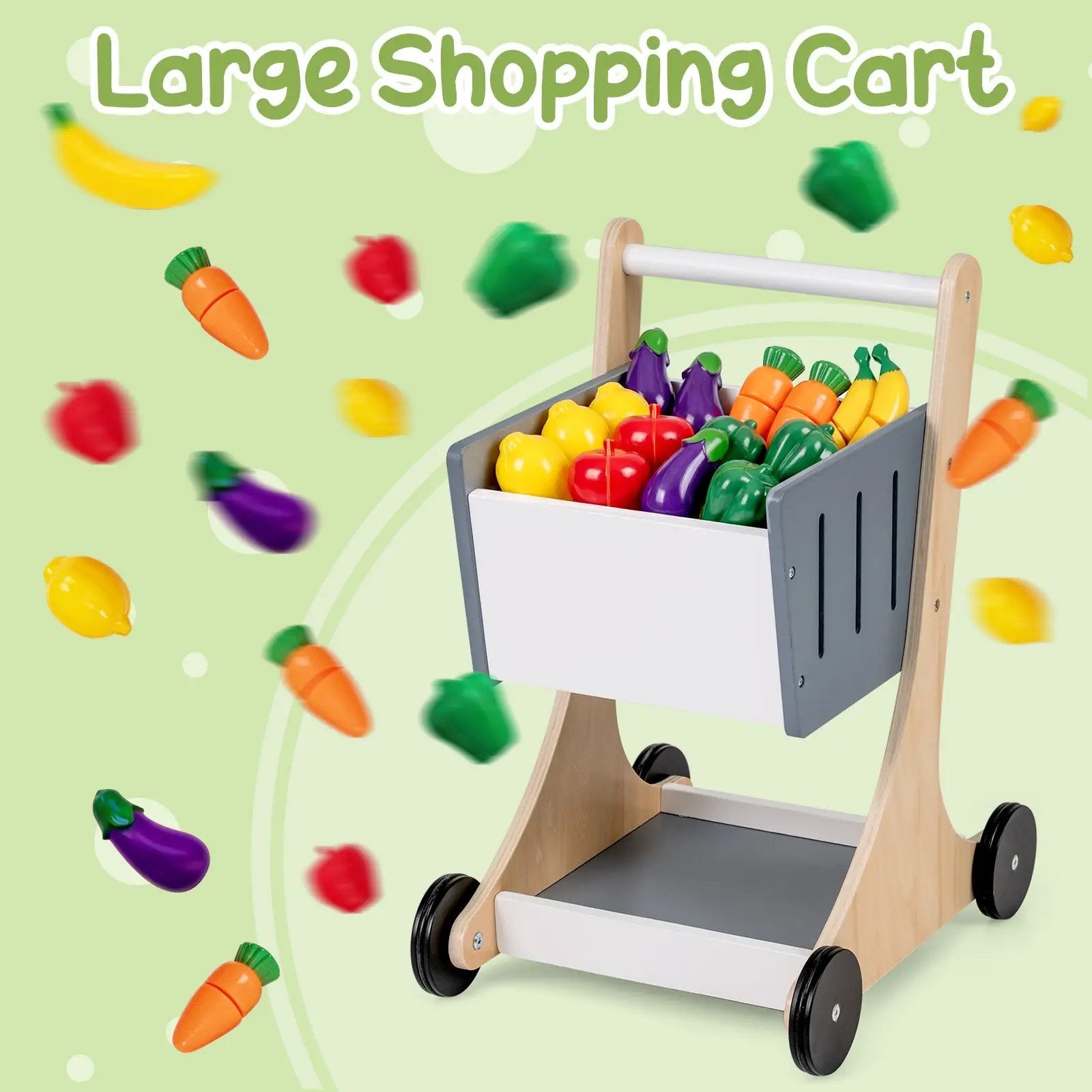 Kids Grocery Store Playset Wooden Pretend Play Supermarket with Shopping Cart by DirectDeals