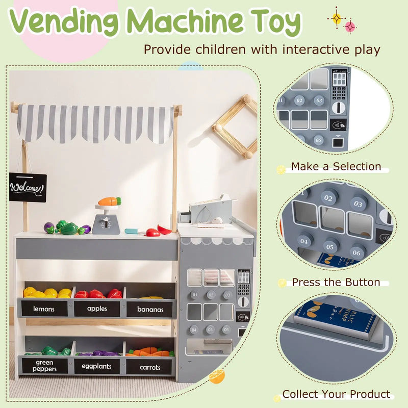 Kids Grocery Store Playset Wooden Pretend Play Supermarket with Shopping Cart by DirectDeals