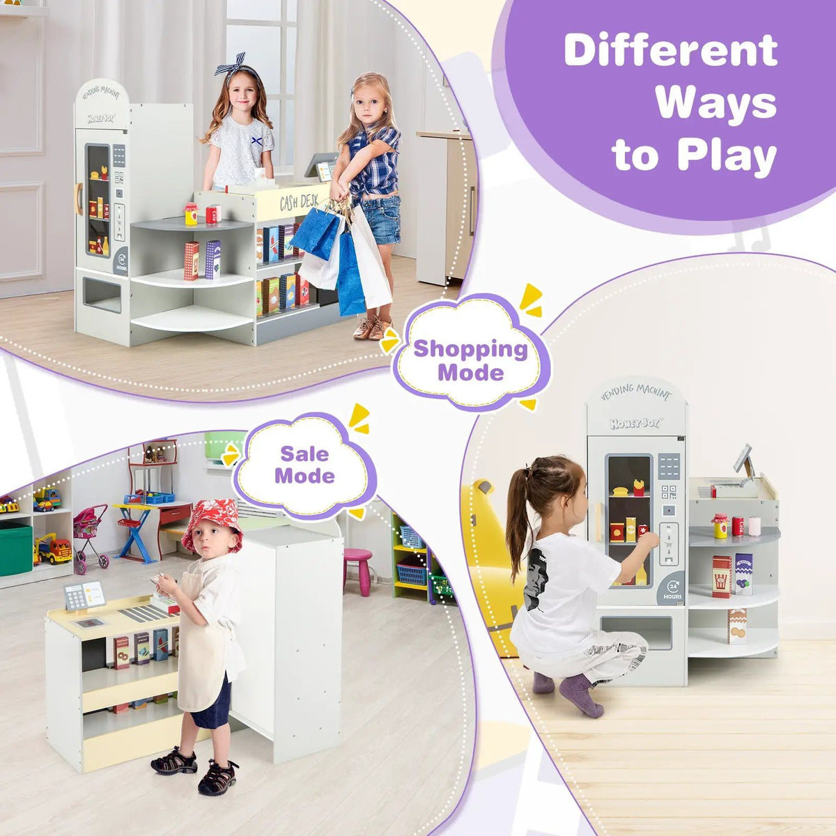 Kids Grocery Store Playset with Cash Register POS Machine-Gray, photo 5 of 9