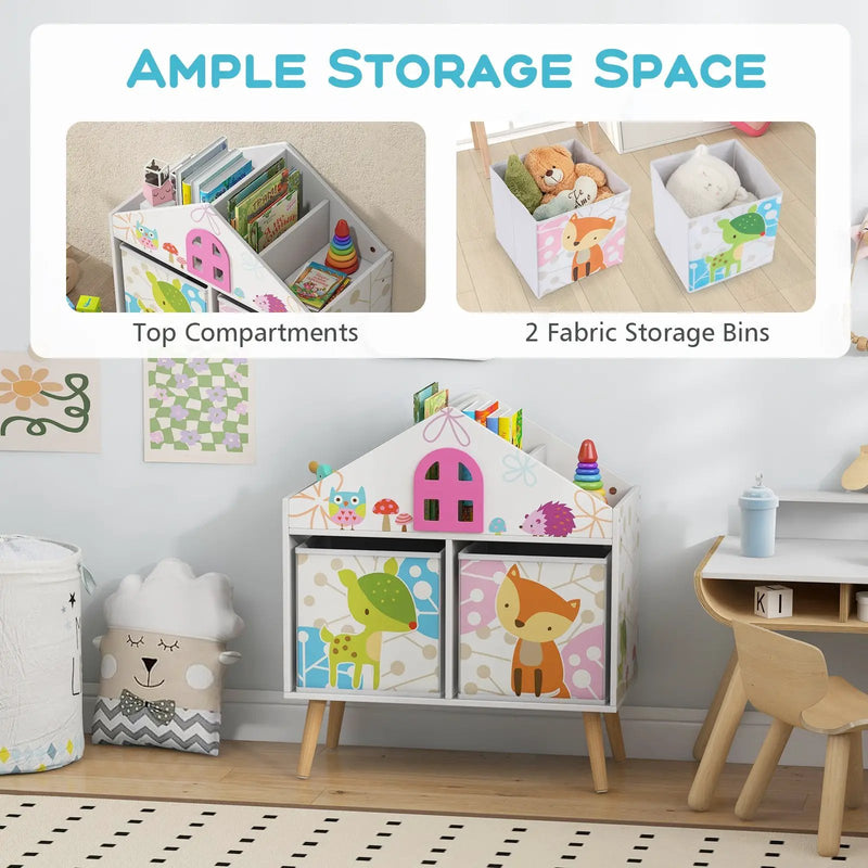 Kids House-shaped Bookshelf with 2 Storage Bins for Kids Room Playroom-White by DirectDeals