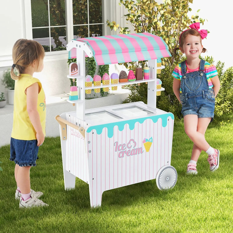 Kids Ice Cream Cart Playset with Display Rack and Accessories by DirectDeals